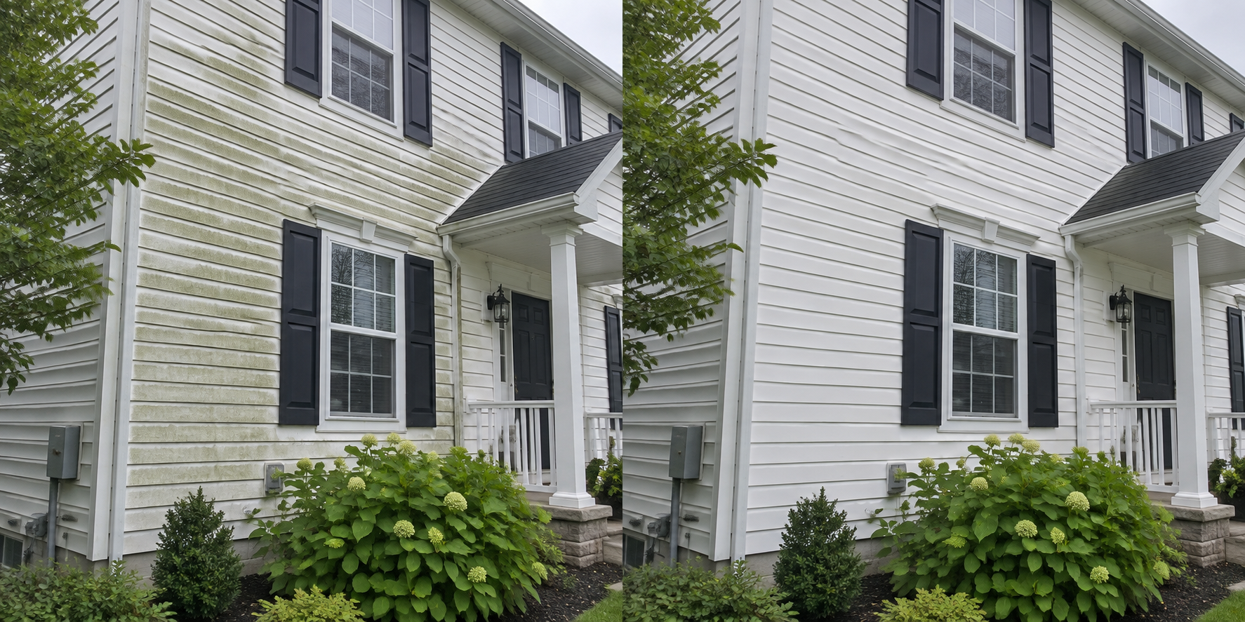 Illustrative clean siding and windows on a suburban home